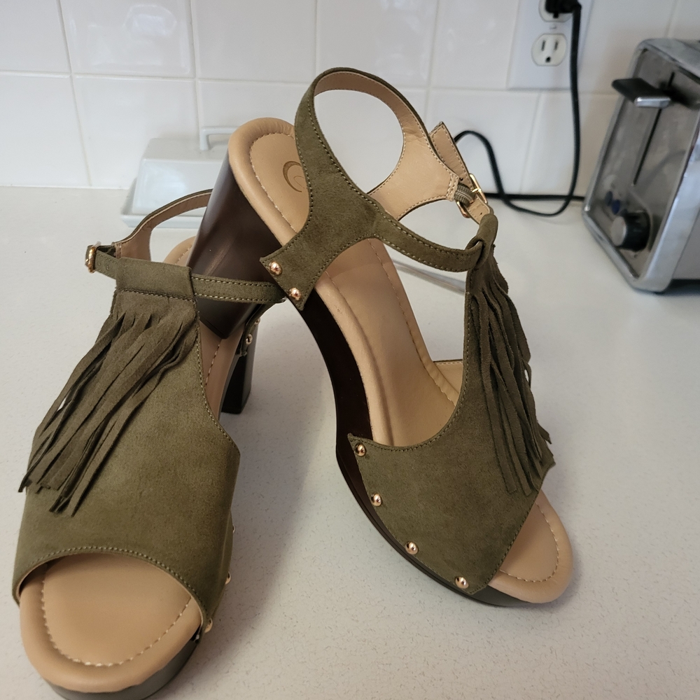 Olive Green Fringe Sandals